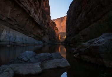 View from inside a rock canyon river