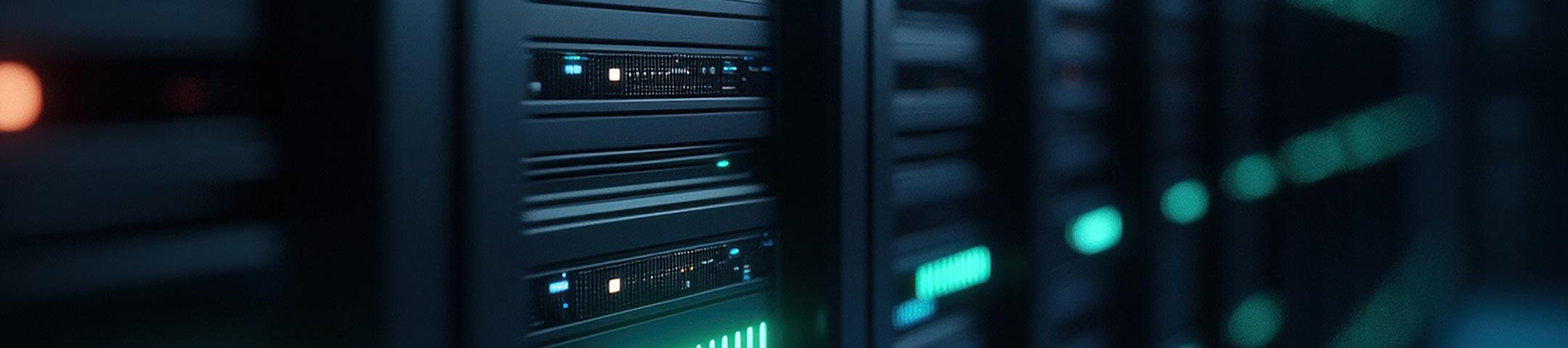 Modern data center with illuminated server racks