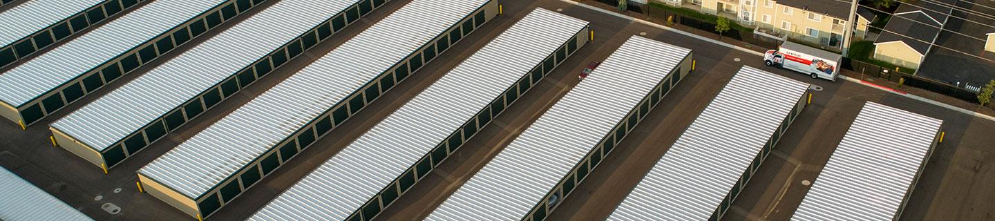 Aerial shot of temp self storage units 